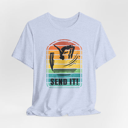 Retro "Send It" T-Shirt for Adrenaline Junkie | Cliff Jumping, Tricker, Parkour Athletes, Thrill Seeker Shirt