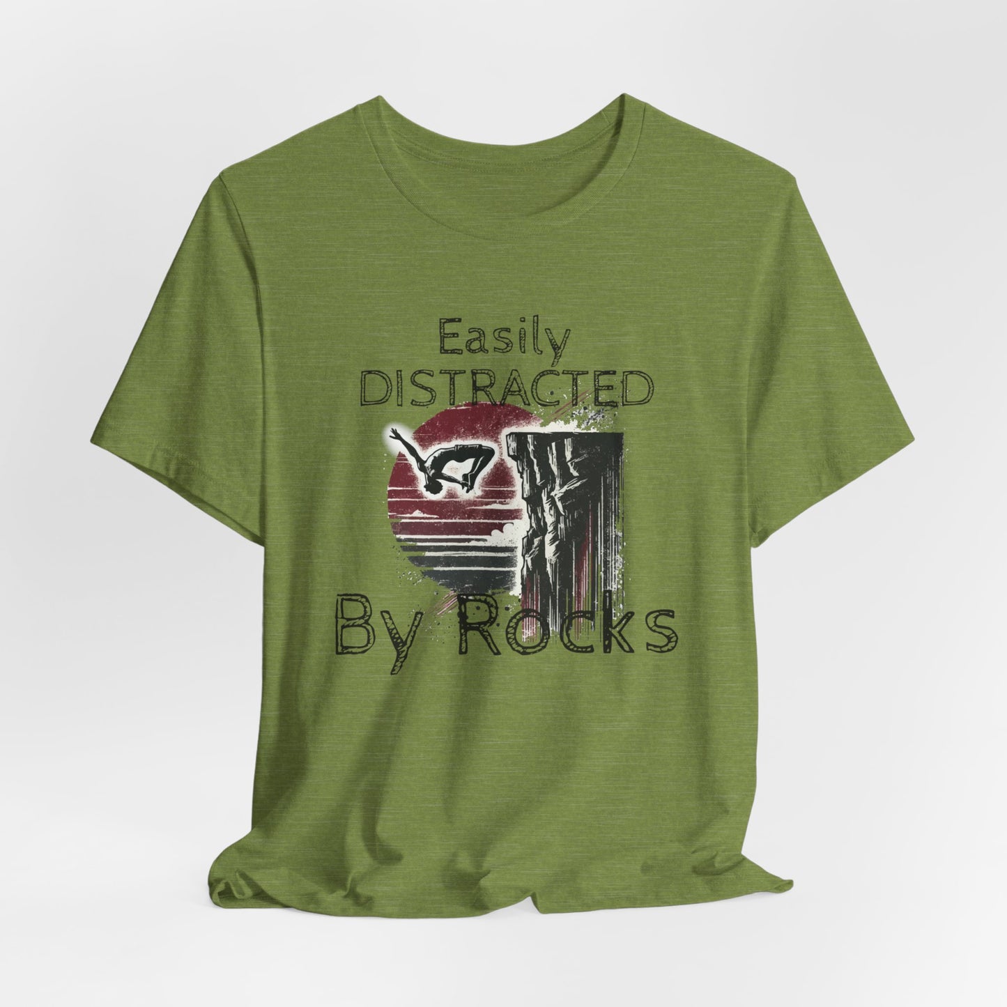 "Easily Distracted by Rocks" Cliff Jumping T-shirt | Distressed Grunge Style, Funny Shirt for Outdoor Enthusiasts