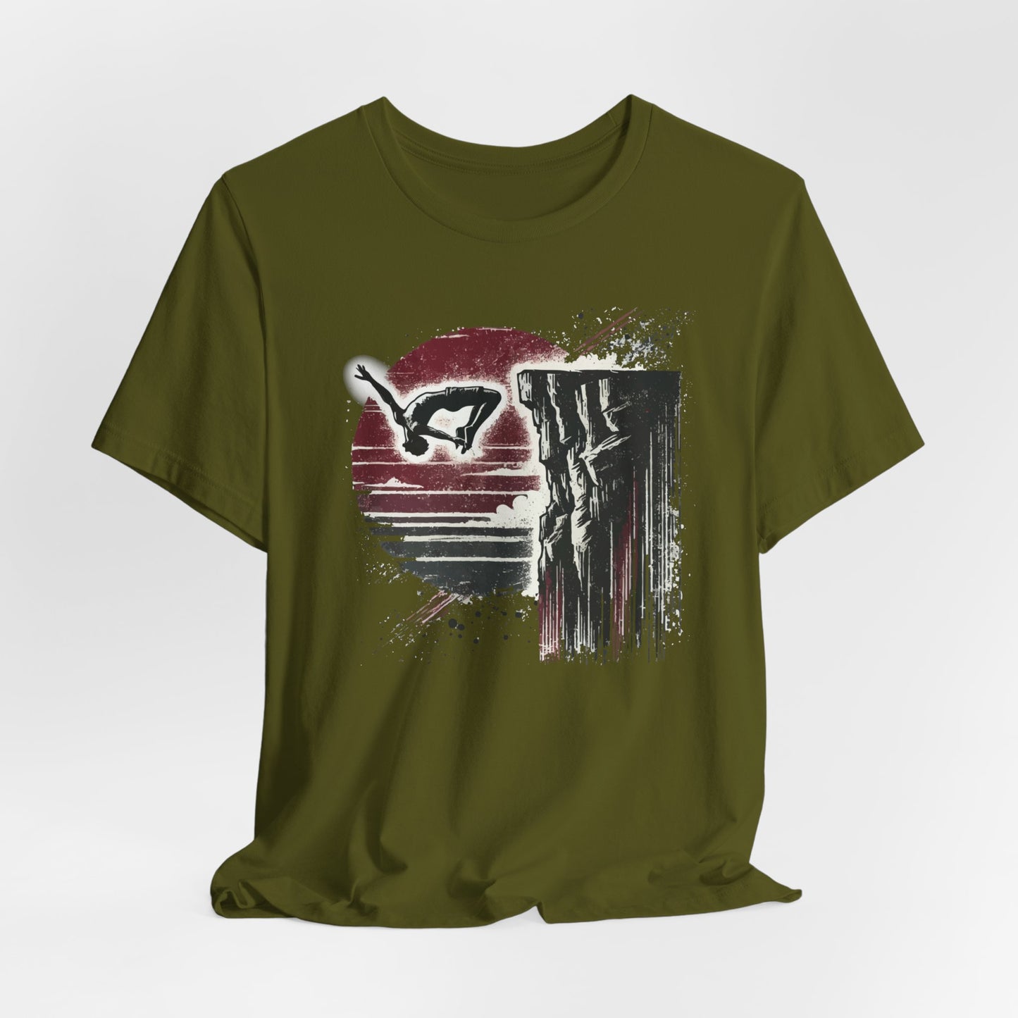 Distressed Grunge Cliff Jumping Graphic Tee | Cliff Jump Shirt for Outdoorsy Adventure Seekers