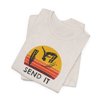 Retro "Send It" T-Shirt for Adrenaline Junkie | Cliff Jumping, Tricker, Parkour Athletes, Thrill Seeker Shirt