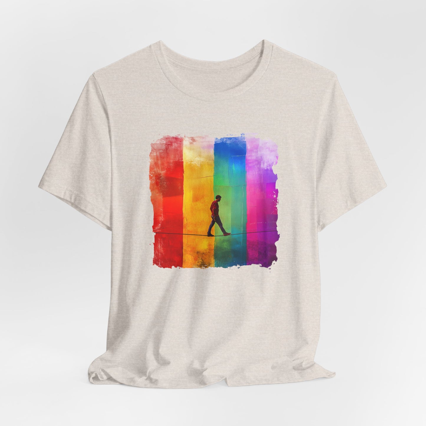 Colorful Abstract Slackline T-shirt | Slackline Highline Shirt - Rainbow Cubic Splatter Paint Design