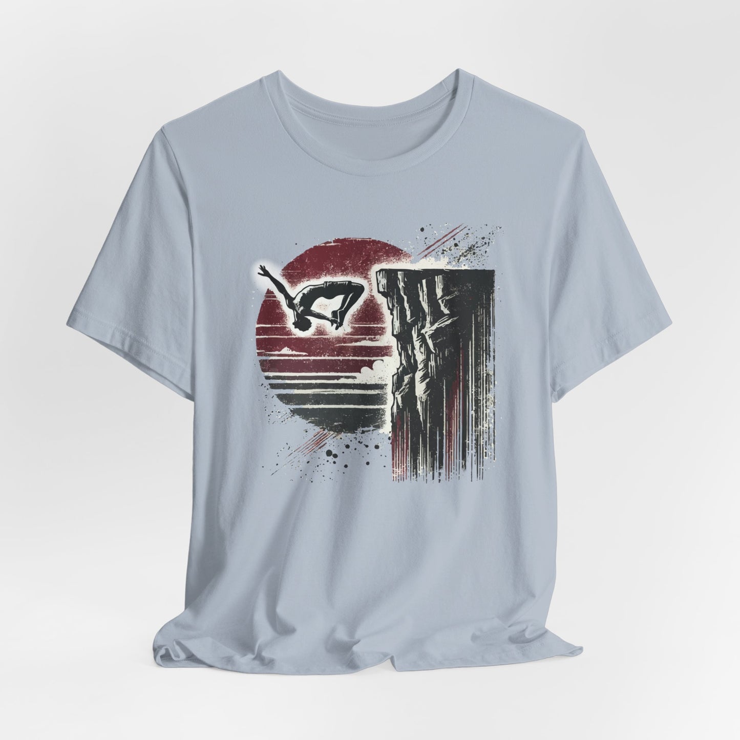 Distressed Grunge Cliff Jumping Graphic Tee | Cliff Jump Shirt for Outdoorsy Adventure Seekers