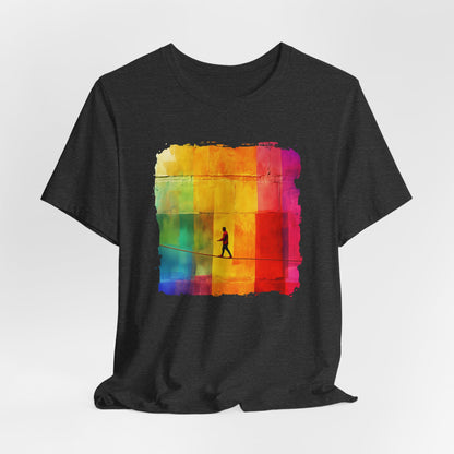 Colorful Abstract Slackline T-shirt | Slackline Highline Shirt - Rainbow Cubic Splatter Paint Design