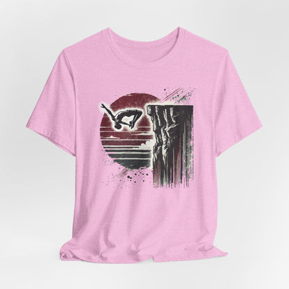 Distressed Grunge Cliff Jumping Graphic Tee | Cliff Jump Shirt for Outdoorsy Adventure Seekers