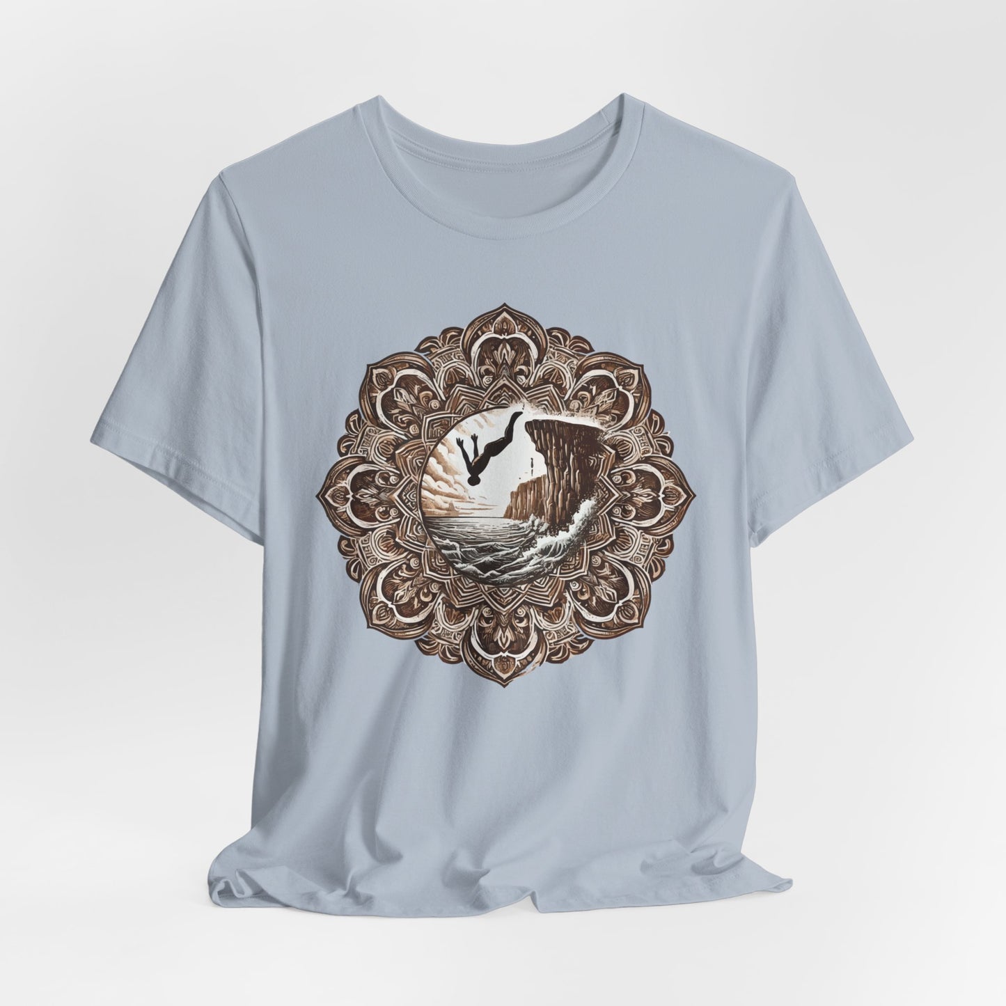 Mandala Style Cliff Jumping T-shirt for Outdoor Enthusiast and Adventure Lovers