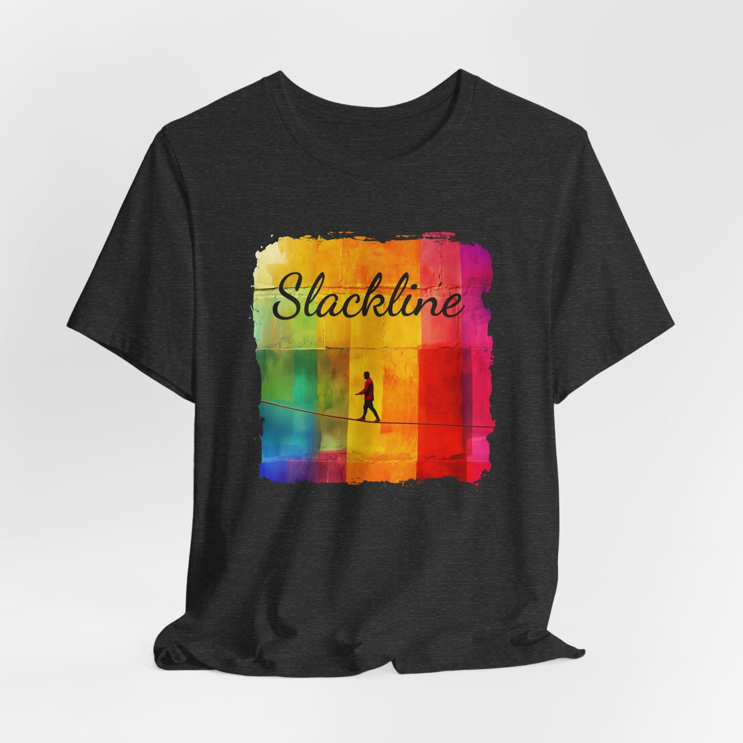 "Slackline" Colorful Abstract Slackline T-shirt | Slackline Shirt - Rainbow Cubic Splatter Paint Design