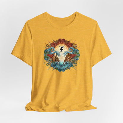 Mandala Style Cliff Jumping T-shirt for Outdoor Enthusiast - Colorful Mandala Art Design