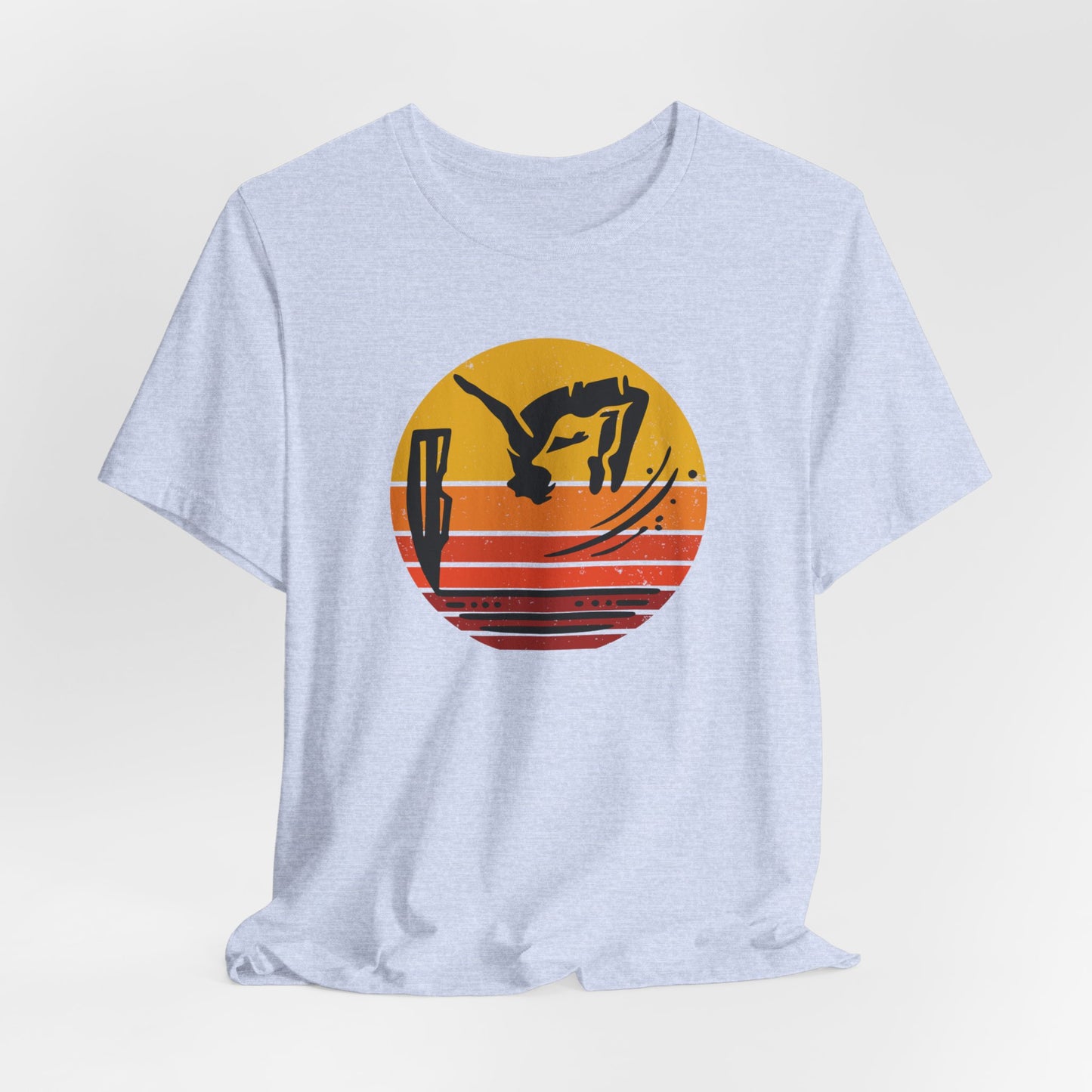 Retro Sunset Cliff Jumping T-Shirt - Outdoorsy Distressed Vintage Sunset Silhouette Adventure Shirt