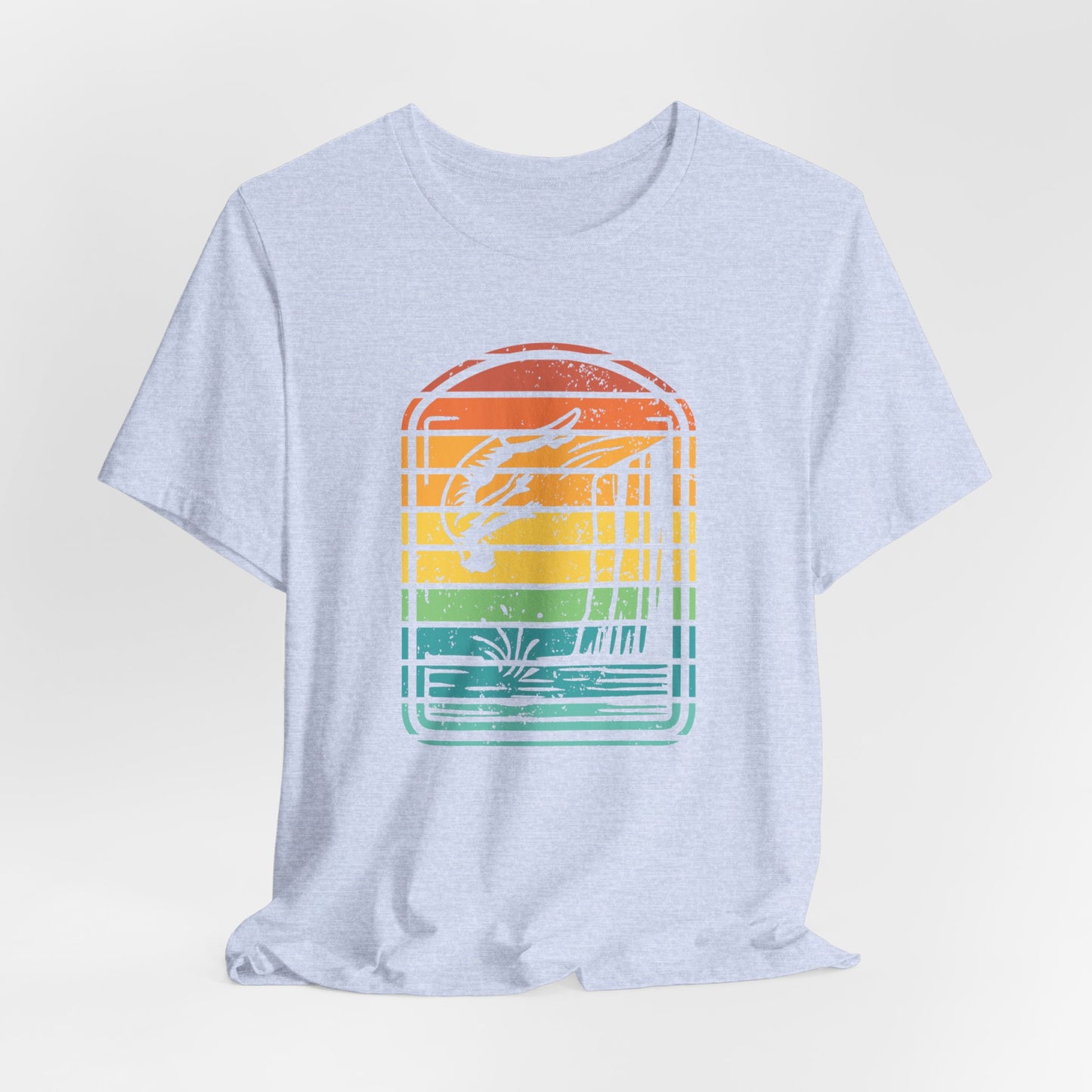 Retro Rainbow Cliff Jumping Silhouette T-Shirt - Outdoorsy Vintage Adventure Shirt