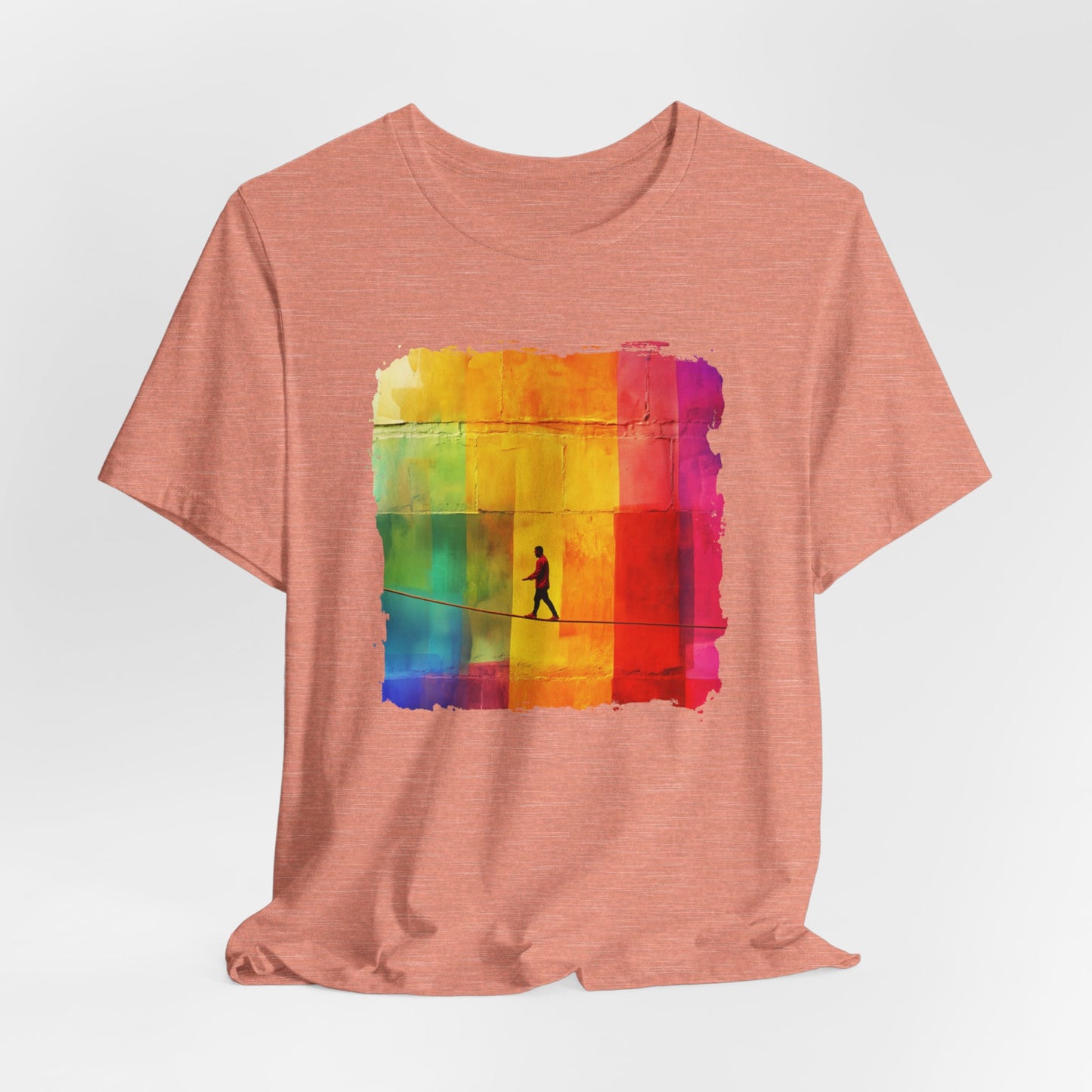 Colorful Abstract Slackline T-shirt | Slackline Highline Shirt - Rainbow Cubic Splatter Paint Design