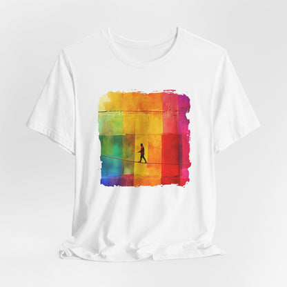 Colorful Abstract Slackline T-shirt | Slackline Highline Shirt - Rainbow Cubic Splatter Paint Design