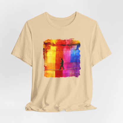 Colorful Abstract Slackline T-shirt | Slackline Highline Shirt - Rainbow Cubic Splatter Paint Design