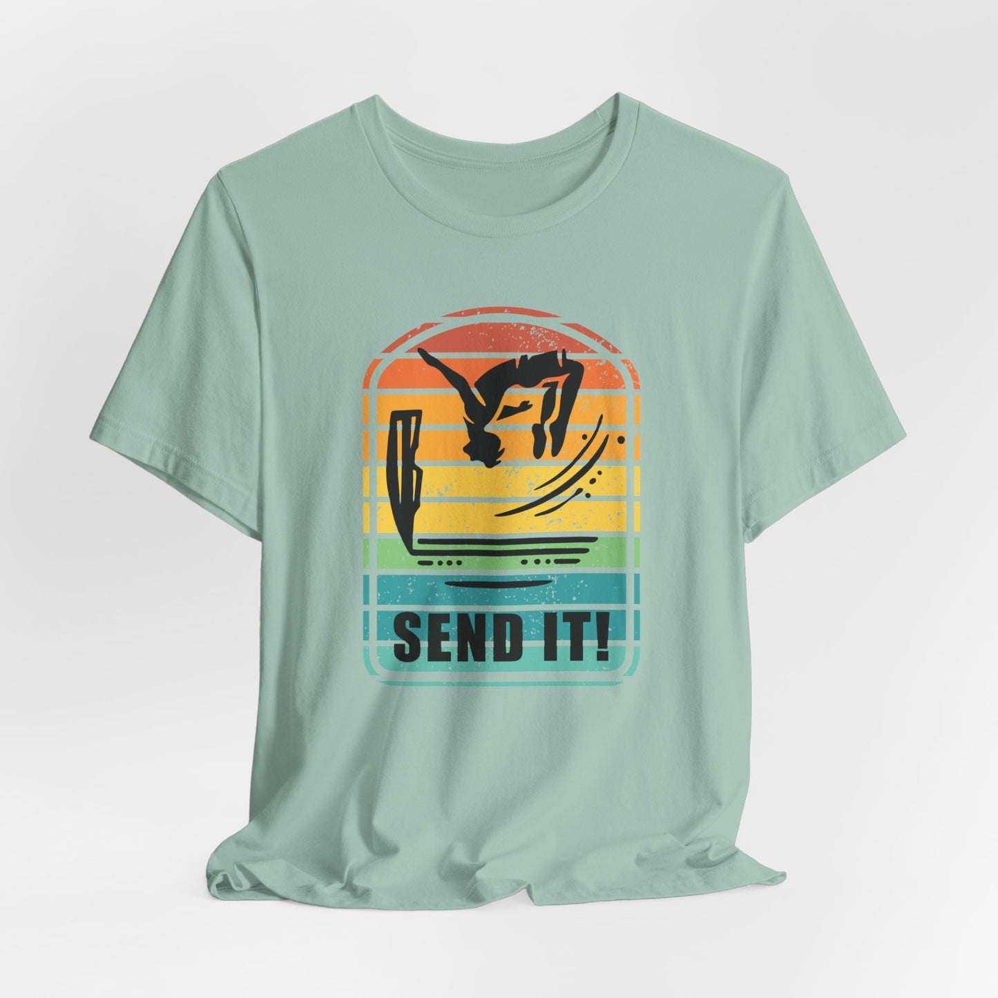 Retro "Send It" T-Shirt for Adrenaline Junkie | Cliff Jumping, Tricker, Parkour Athletes, Thrill Seeker Shirt