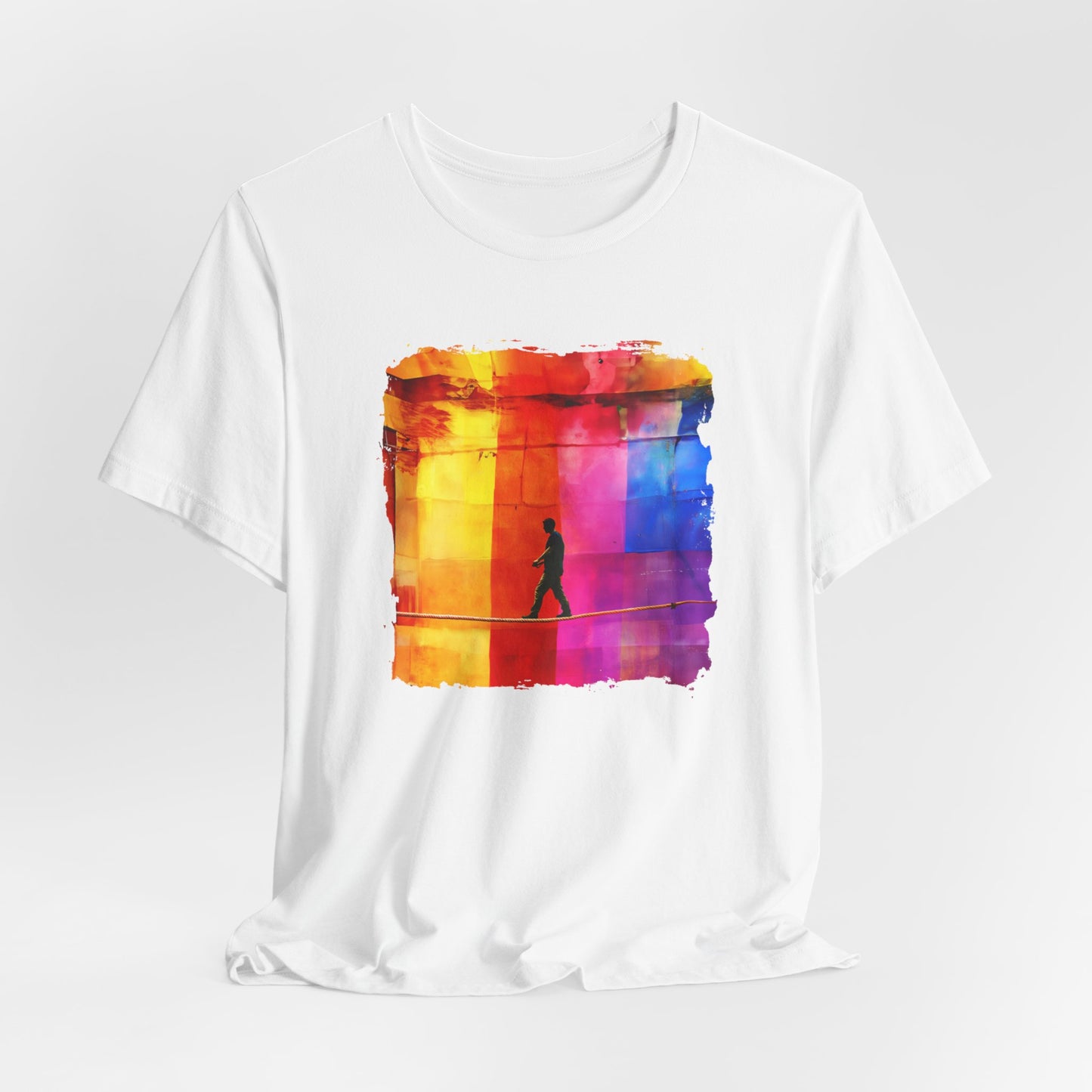 Colorful Abstract Slackline T-shirt | Slackline Highline Shirt - Rainbow Cubic Splatter Paint Design