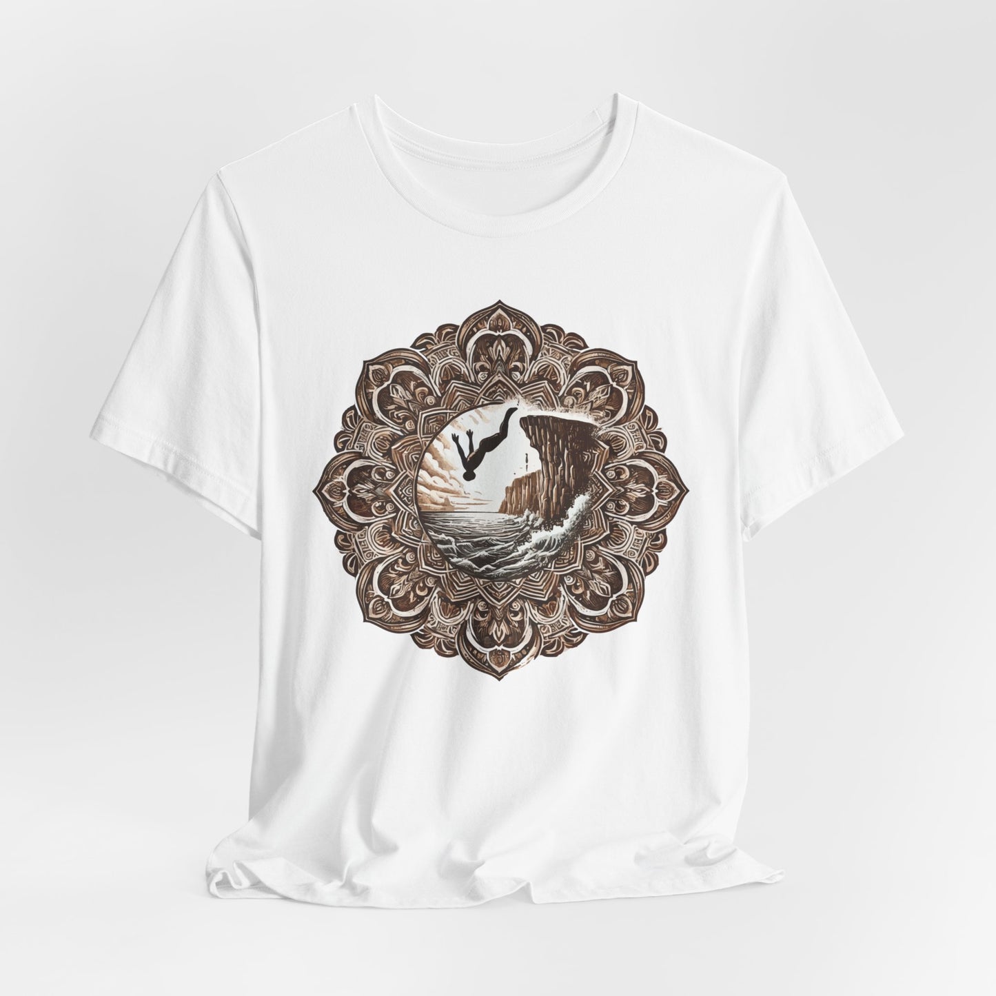 Mandala Style Cliff Jumping T-shirt for Outdoor Enthusiast and Adventure Lovers