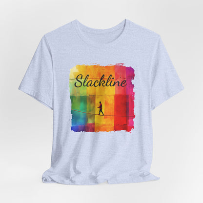 "Slackline" Colorful Abstract Slackline T-shirt | Slackline Shirt - Rainbow Cubic Splatter Paint Design