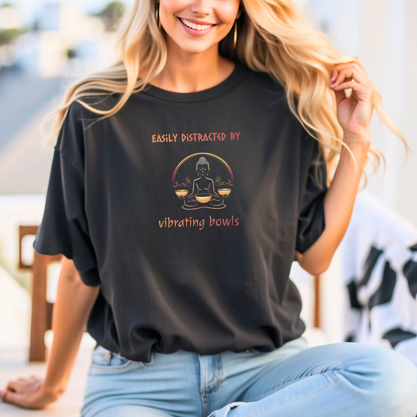 "Easily Distracted by Vibrating Bowls" - Funny Sound Healing Therapy Shirt | Sound Bowls T Shirt