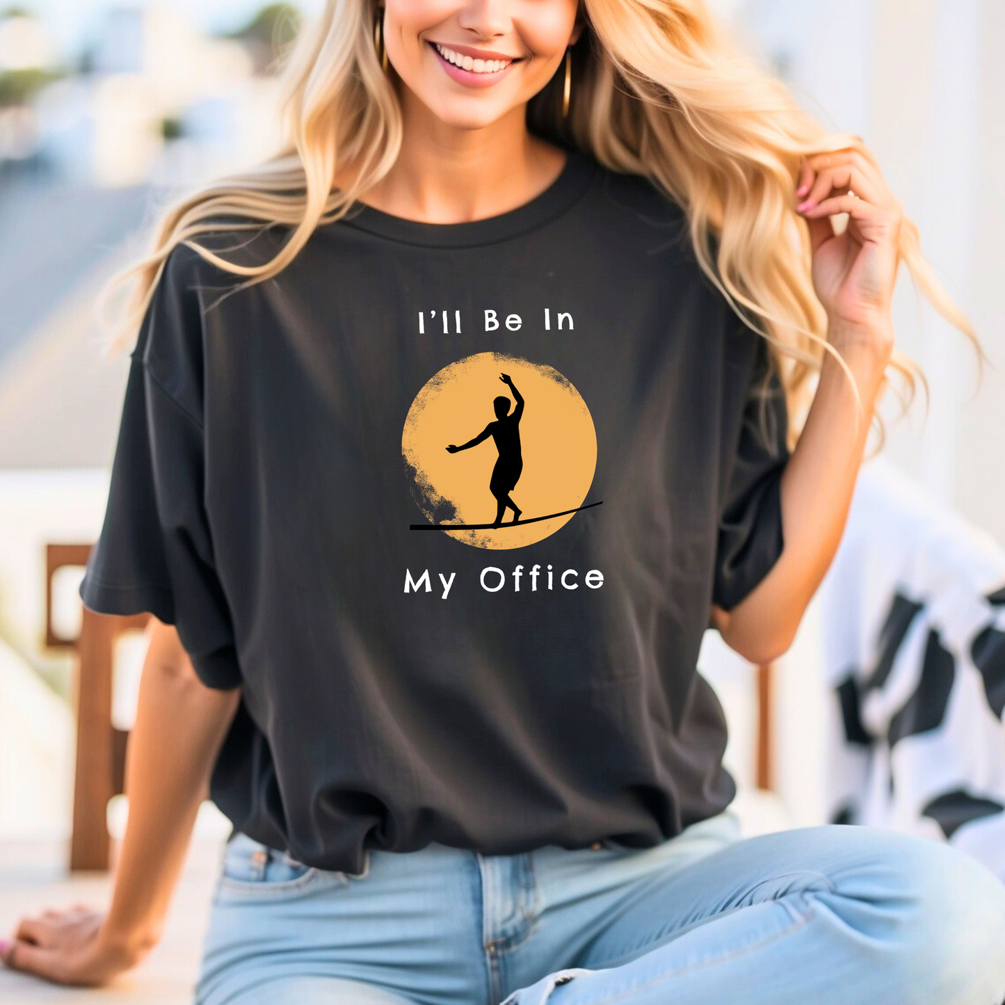 "I'll Be In My Office" Slackline Shirt - Silhouette Moon Design Cool, Funny, Minimalist Slackline T-Shirt