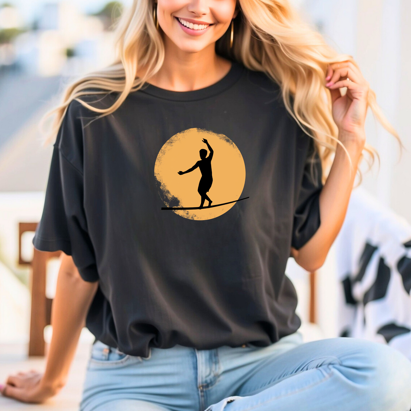 Slackline Shirt - Silhouette Moon - Cool, Minimalist Slackline/Highline T-Shirt