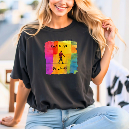 "Yeah, I Do Lines" Funny Slackline T-shirt | Colorful Abstract Slackline Highline Shirt - Rainbow Cubic Splatter Paint Design