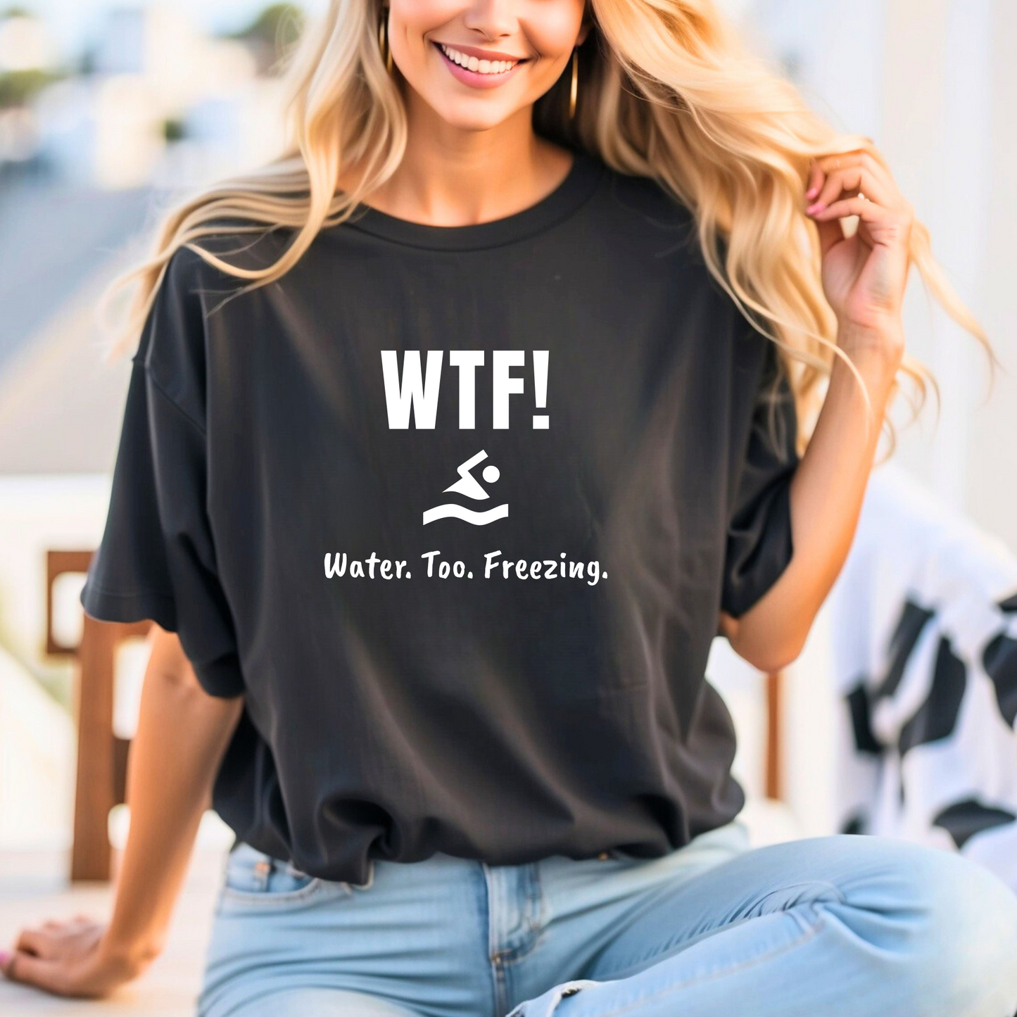 "WTF! Water Too Freezing" Swim Shirt | Funny Swimmer T-Shirt - Minimalist Style