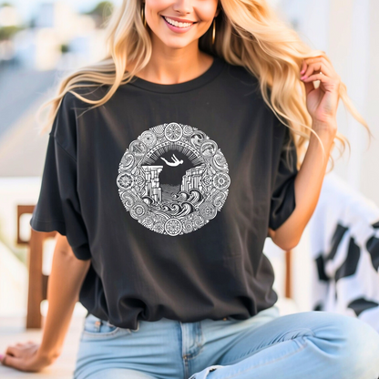 Mandala Style Cliff Jumping T-shirt for Outdoor Enthusiast and Adventure Lovers