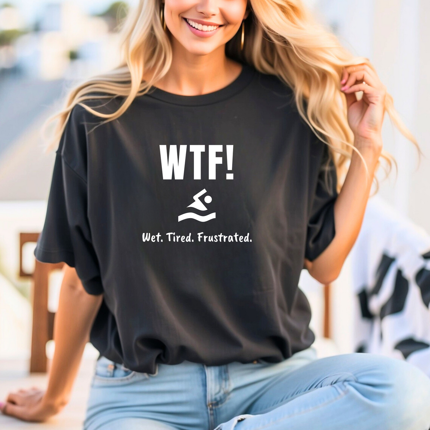 "WTF! Wet Tired Frustrated" Swim Shirt | Funny Swimmer T-Shirt - Minimalist Style