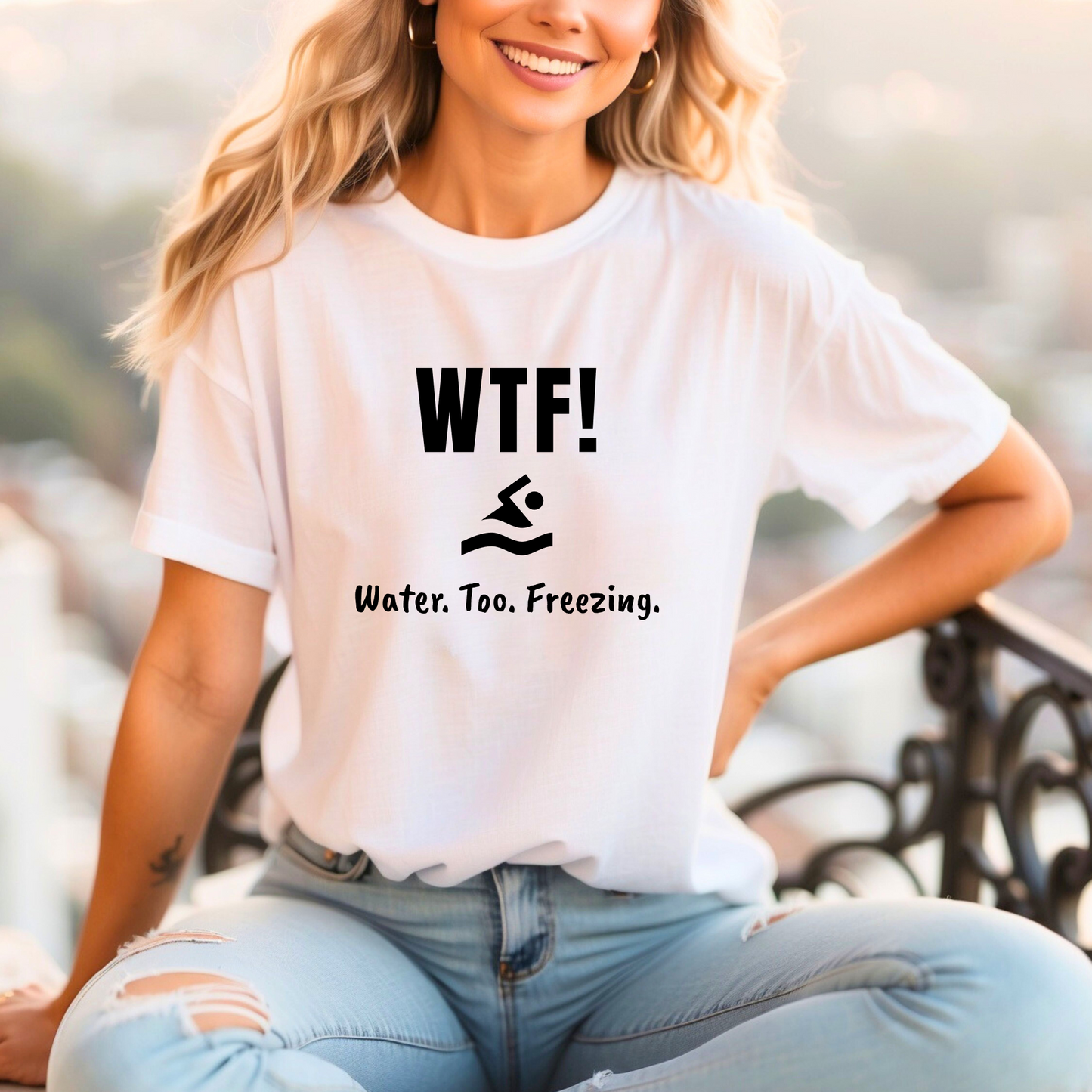 "WTF! Water Too Freezing" Swim Shirt | Funny Swimmer T-Shirt - Minimalist Style