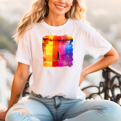 Colorful Abstract Slackline T-shirt | Slackline Highline Shirt - Rainbow Cubic Splatter Paint Design