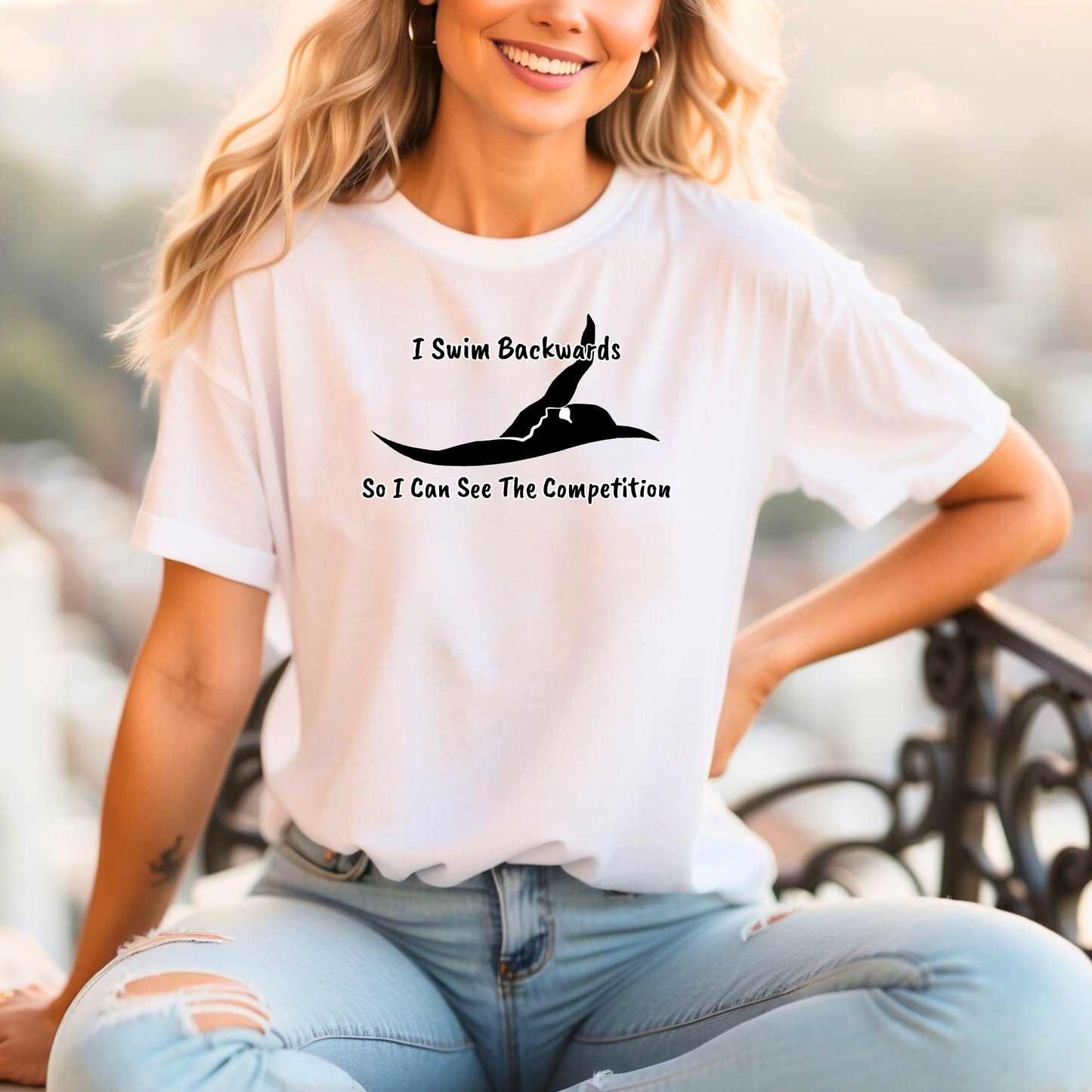 "I Swim Backwards So I Can See The Competition" - Swim Shirt | Backstroke Swimming T-Shirt