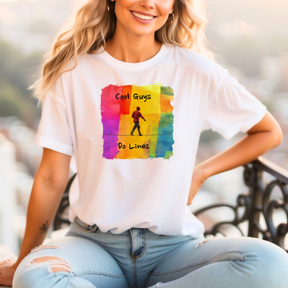 "Yeah, I Do Lines" Funny Slackline T-shirt | Colorful Abstract Slackline Highline Shirt - Rainbow Cubic Splatter Paint Design