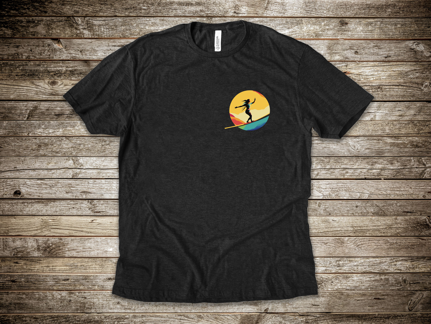 Slackline Shirt with Colorful Rainbow Moon Design Silhouette - Slackline/Highline Chest Icon Shirt