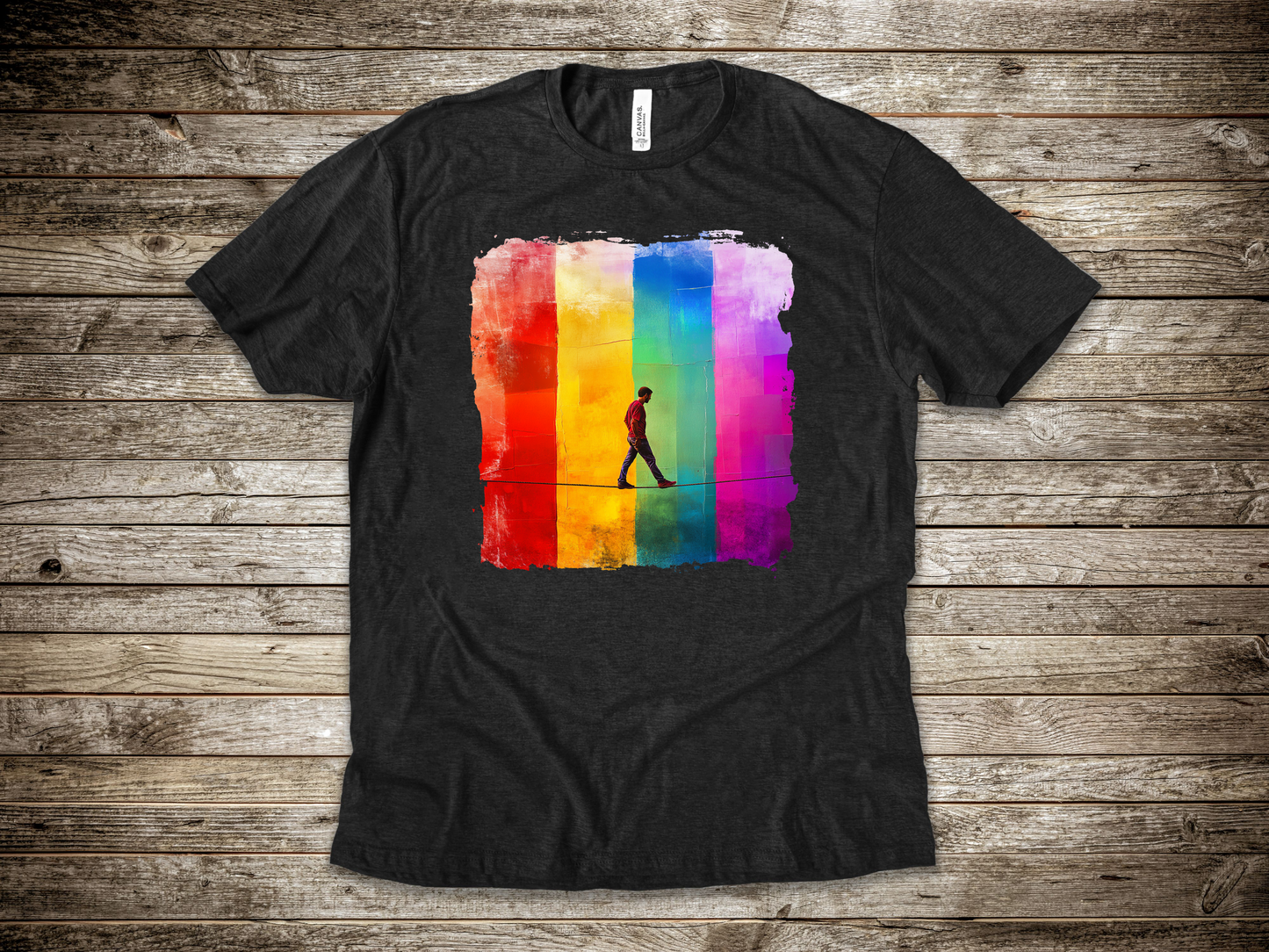 Colorful Abstract Slackline T-shirt | Slackline Highline Shirt - Rainbow Cubic Splatter Paint Design