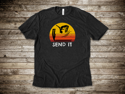 Retro "Send It" T-Shirt for Adrenaline Junkie | Cliff Jumping, Tricker, Parkour Athletes, Thrill Seeker Shirt