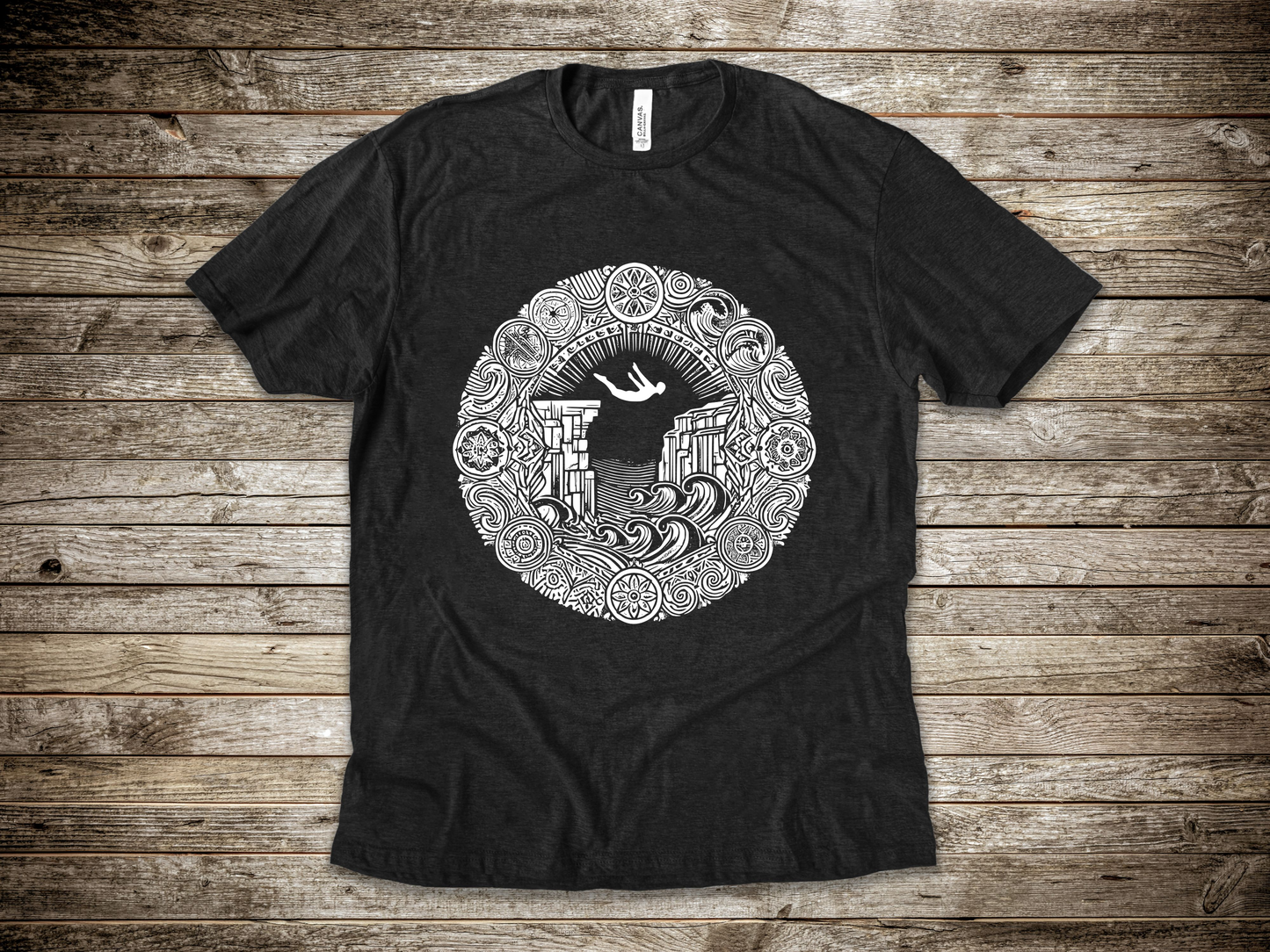 Mandala Style Cliff Jumping T-shirt for Outdoor Enthusiast and Adventure Lovers