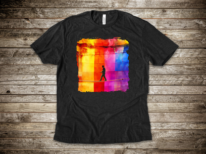 Colorful Abstract Slackline T-shirt | Slackline Highline Shirt - Rainbow Cubic Splatter Paint Design