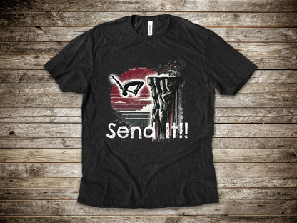 Grunge Distressed "Send It" Cliff Jumping Shirt - Graphic Tee for Thrill Seeker and Adventure Lovers