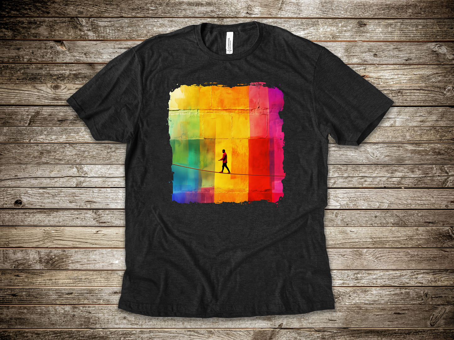 Colorful Abstract Slackline T-shirt | Slackline Highline Shirt - Rainbow Cubic Splatter Paint Design