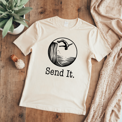 "Send It" Cliff Jumping T-shirt for Cliff Jumpers | Outdoorsy Adventure Lover Shirt