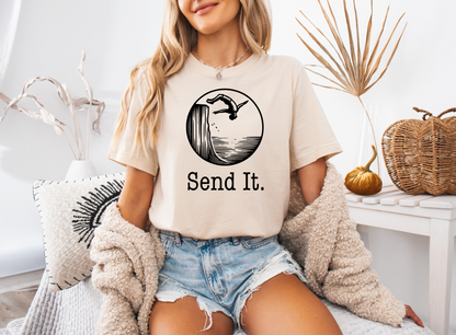 "Send It" Cliff Jumping T-shirt for Cliff Jumpers | Outdoorsy Adventure Lover Shirt