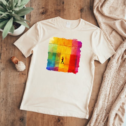 Colorful Abstract Slackline T-shirt | Slackline Highline Shirt - Rainbow Cubic Splatter Paint Design