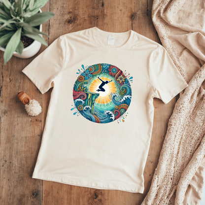 Mandala Style Cliff Jumping T-shirt for Outdoor Enthusiast - Colorful Mandala Art Design