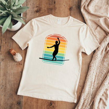 Retro Rainbow Slackline T-Shirt | Vintage Inspired Slackline/Highline Shirt