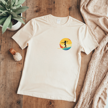 Slackline Shirt with Colorful Rainbow Moon Design Silhouette - Slackline/Highline Chest Icon Shirt