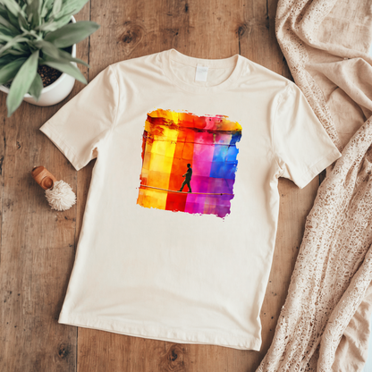 Colorful Abstract Slackline T-shirt | Slackline Highline Shirt - Rainbow Cubic Splatter Paint Design