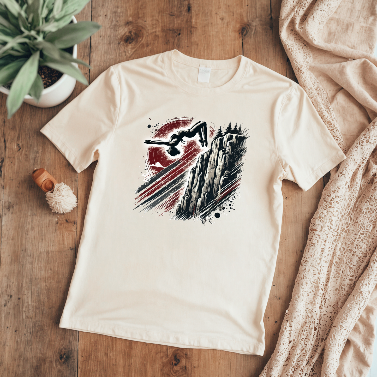 Women's Cliff Jumping T-Shirt - Distressed Grunge Style | Cliff Jump Flip Shirt for Outdoorsy Adventure Lovers