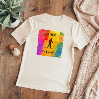 "Yeah, I Do Lines" Funny Slackline T-shirt | Colorful Abstract Slackline Highline Shirt - Rainbow Cubic Splatter Paint Design