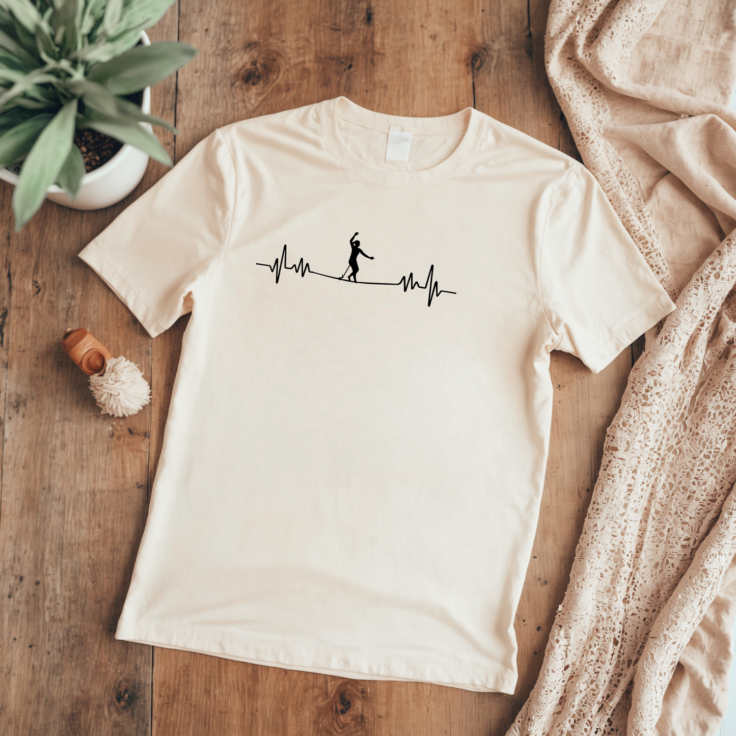 Female Highline EKG Heartbeat Pulse Line Design | Highline Shirt for Adventurous Thrill Seekers | Heartbeat Pulse Line T-Shirt