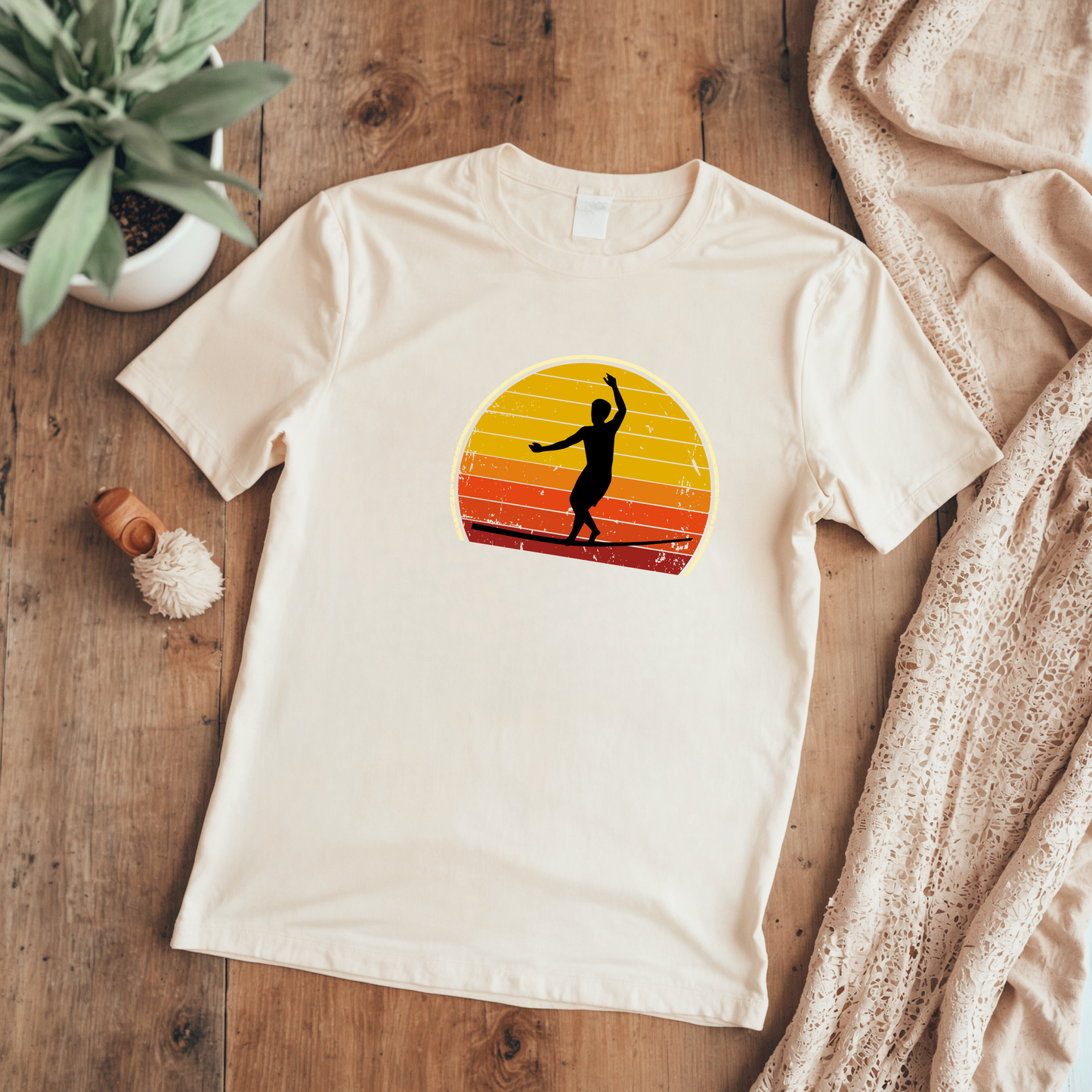 Retro Sunset Slackline T-Shirt | Vintage Inspired Slackline/Highline Shirt