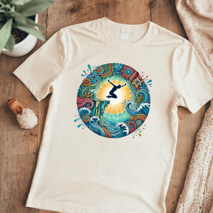 Mandala Style Cliff Jumping T-shirt for Outdoor Enthusiast - Colorful Mandala Art Design